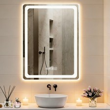 50x70cm LED Lighted Bathroom Mirror Anti-Fog Dimmable Wall Mount Rectangle