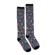 Womens Knee-High Knit Socks Black  White Heathered Neon Stars Novelty Print OS