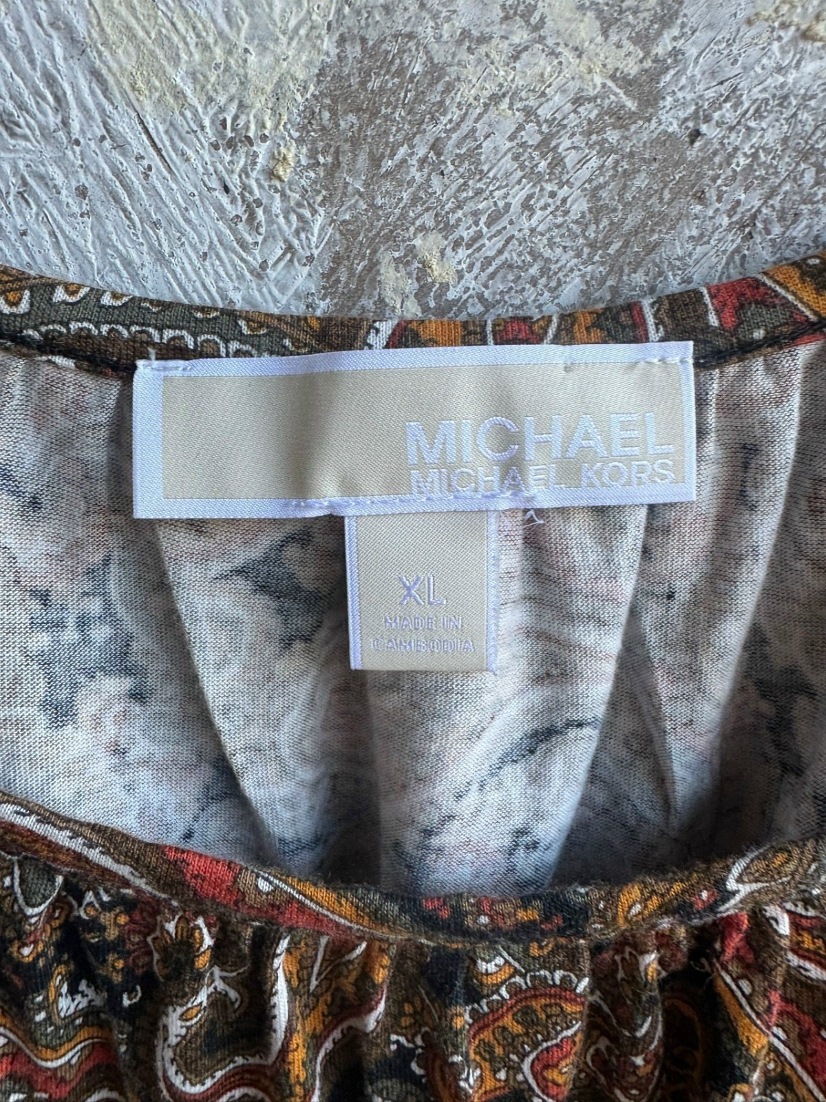 MICHAEL Michael Kors 3/4 Bell Sleeve Cotton Blend Paisley Blouse Women's Size XL thumbnail 3