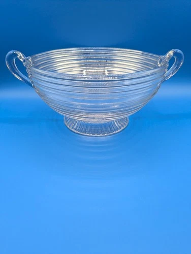 Large Anchor Hocking 9" Manhattan Depression Glass Footed Fruit Bowl
