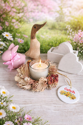 Frühling Ostern Geschenkset Neu Wohndeko Zubehör Konvolut, Kerze, Hase, Untersetzer
