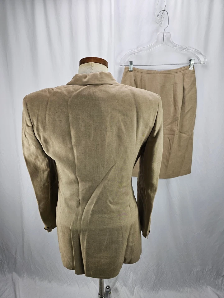 Jones New York Women's Beige Double Breasted Cotton Blend Skirt Suit 6 - Image 4 of 4
