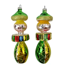 2 vintage De Carlini Italian blown glass Christmas Ornaments Clown jesters 6"