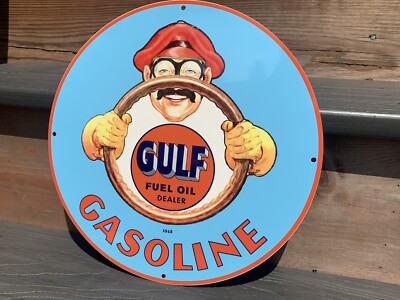 Gulf Gasoline Oil Gas Heavy Steel Metal Vintage Style Dealer Sign | eBay