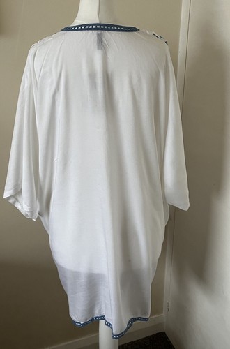 Oversize white with blue embroidery Cotton Top Coverup Size Small - Picture 11 of 11