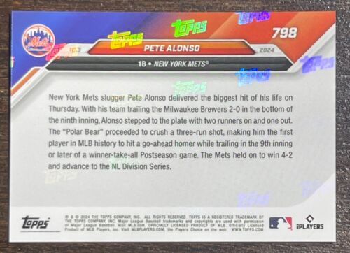 2024 Topps Now Pete Alonso Wild Card Powers Mets NLDS Historic Go Ahead HR #798 - Bild 2 von 2