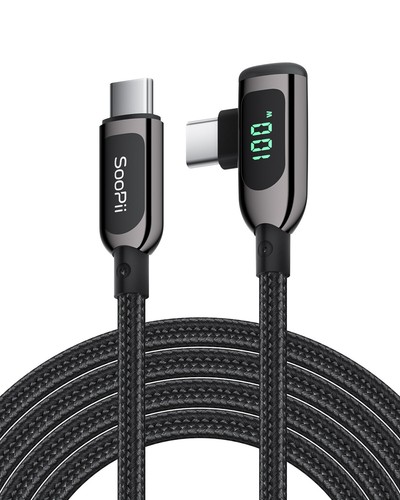 SOOPII 100W Zinklegierung Geflochten Rechtwinklig USB C auf USB C Kabel mit LED Display