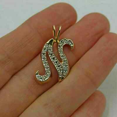 1Ct Round Cut Diamond Initial Letter ''N'' Charm Pendant 14k Yellow Gold Finish