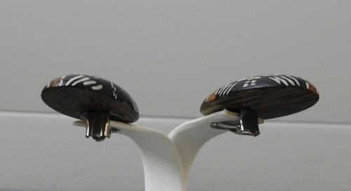 Pendientes Clip Vintage Forma Ovalada Negro Marrón Blanco Tono Plata Aproximadamente 1 1/2" P92 - Imagen 8 de 12