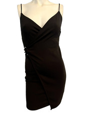 Lulu's Black Spaghetti Strap V Neck Faux Wrap Dress Size S