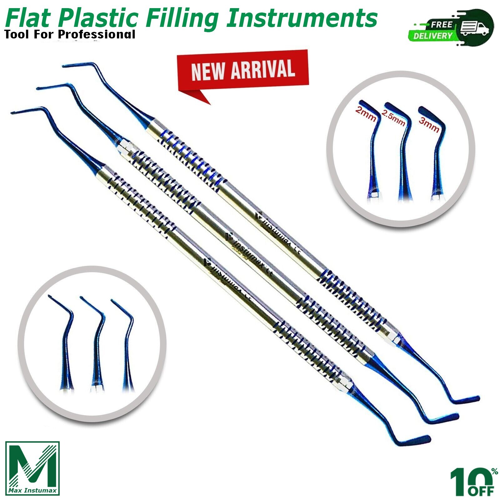 Dental Flat Plastic Filling Instruments Set Of 3 Composite Filling