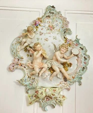 DEFECTIVE Damaged Wall Hanging Rococo Plaque With Cherubs From Dresden A G3D