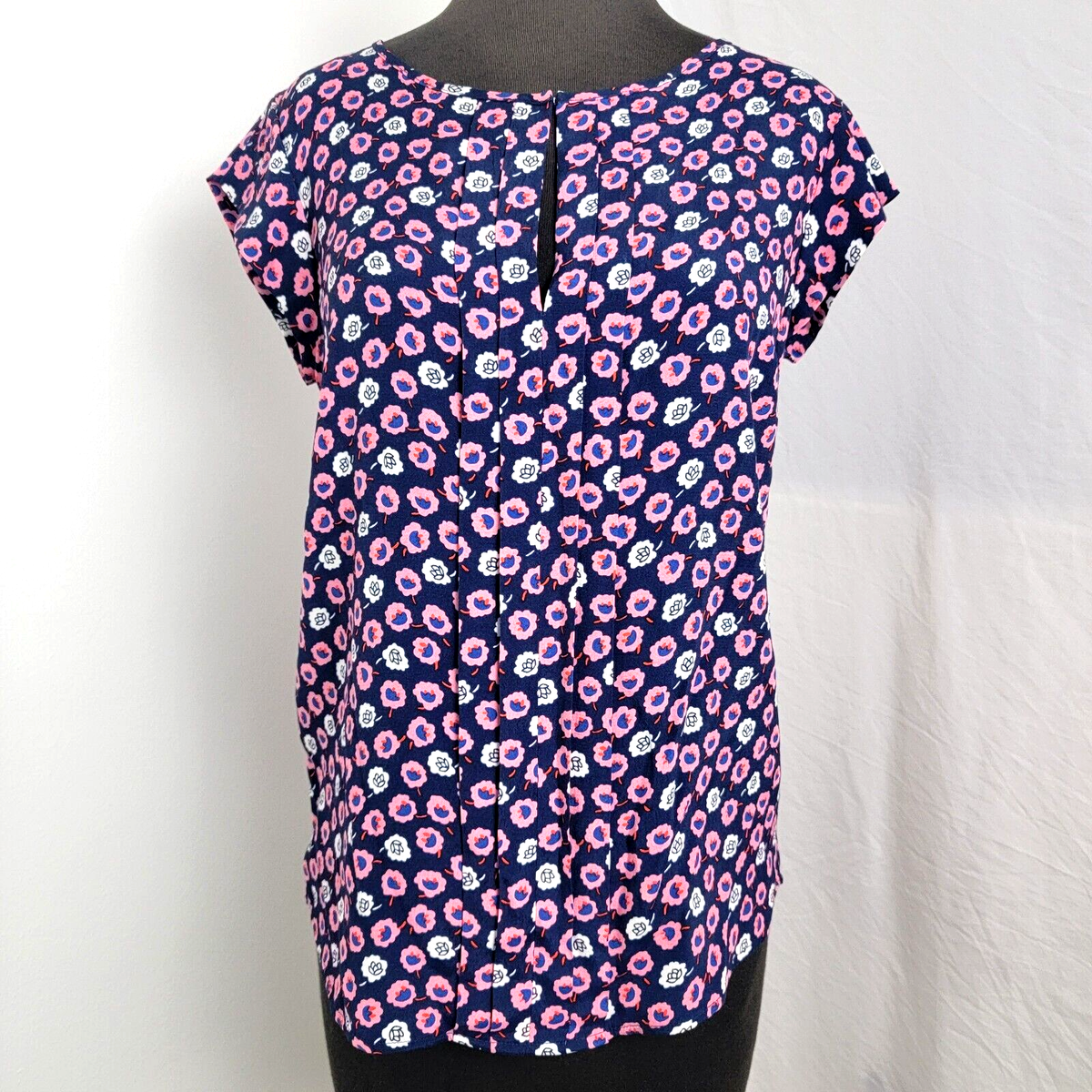 Boden Women's shirt top cap sleeve blue w pink white flowers Size