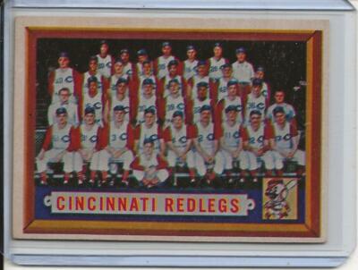 1957 Topps Baseball Card Cincinnnati Redlegs Team Card Near Mint Semi High # 322