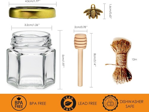 Charming 20-Pack of Hexagonal Honey Jars with Gold Lids - Perfect for Events - Picture 4 of 8