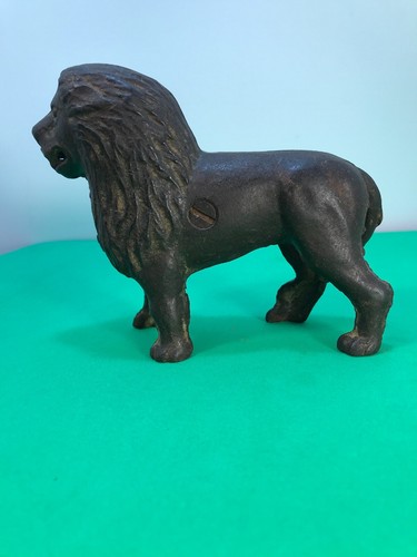 Antique Cast Iron 4 3/4" Figural Lion Toy Penny Bank A.C. Williams? Tail Right - Picture 11 of 11