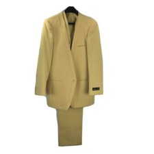 Falcone Boys Khaki Suit 3 Piece Single Breasted Vest Khaki Gray Cream Size 20R