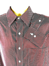 Tasso Elba Men's Dress Shirt Size 16 34/36 L Long Sleeve Wine White Stripe Cott