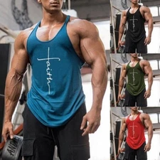 Mens Gym Vest  Racerback Bodybuilding Muscle Stringer Plain Tank Top Fitness.