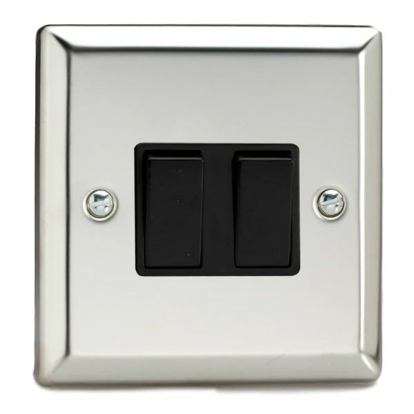 Varilight XC71B 2G 10A Intermediate + 2W Switch Mirror Chrome (Black Inserts)