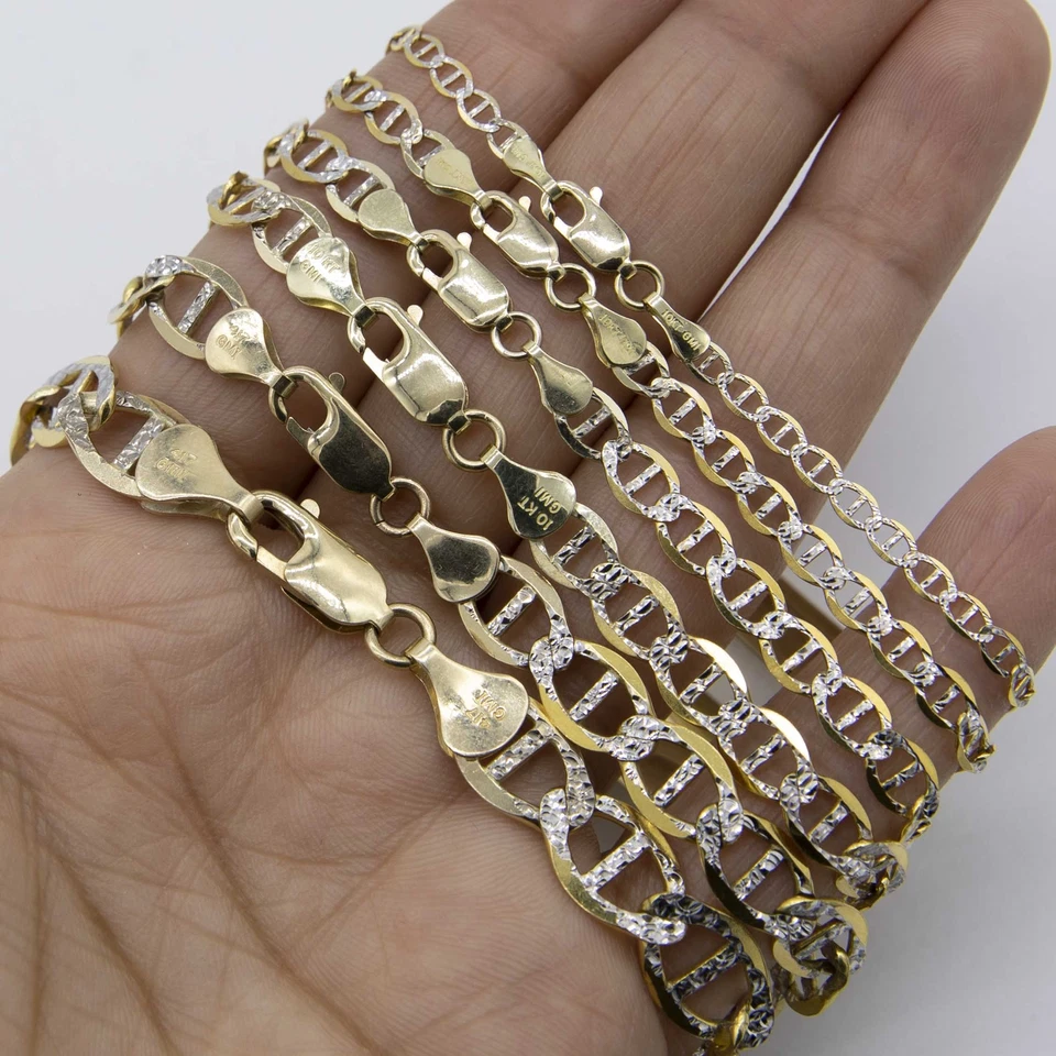 Solid 10K Gold Diamond-Cut Mariner ID Bracelet 10k Yellow White gold All Sizes - Image 2 of 4