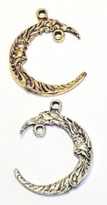 2 Pcs. Crescent Moon W/ Drop Loop Pendants Charms Cast Fine Pewter 21x27x2mm