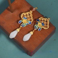 925 Silver White Jade Flower Earrings Women Gifts Talismans Jewelry Natural