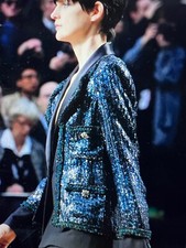 Chanel 11A VINTAGE NEW TWEED BLACK TEAL SEQUIN JACKET GRIPOIX CC FR44-40 $12K
