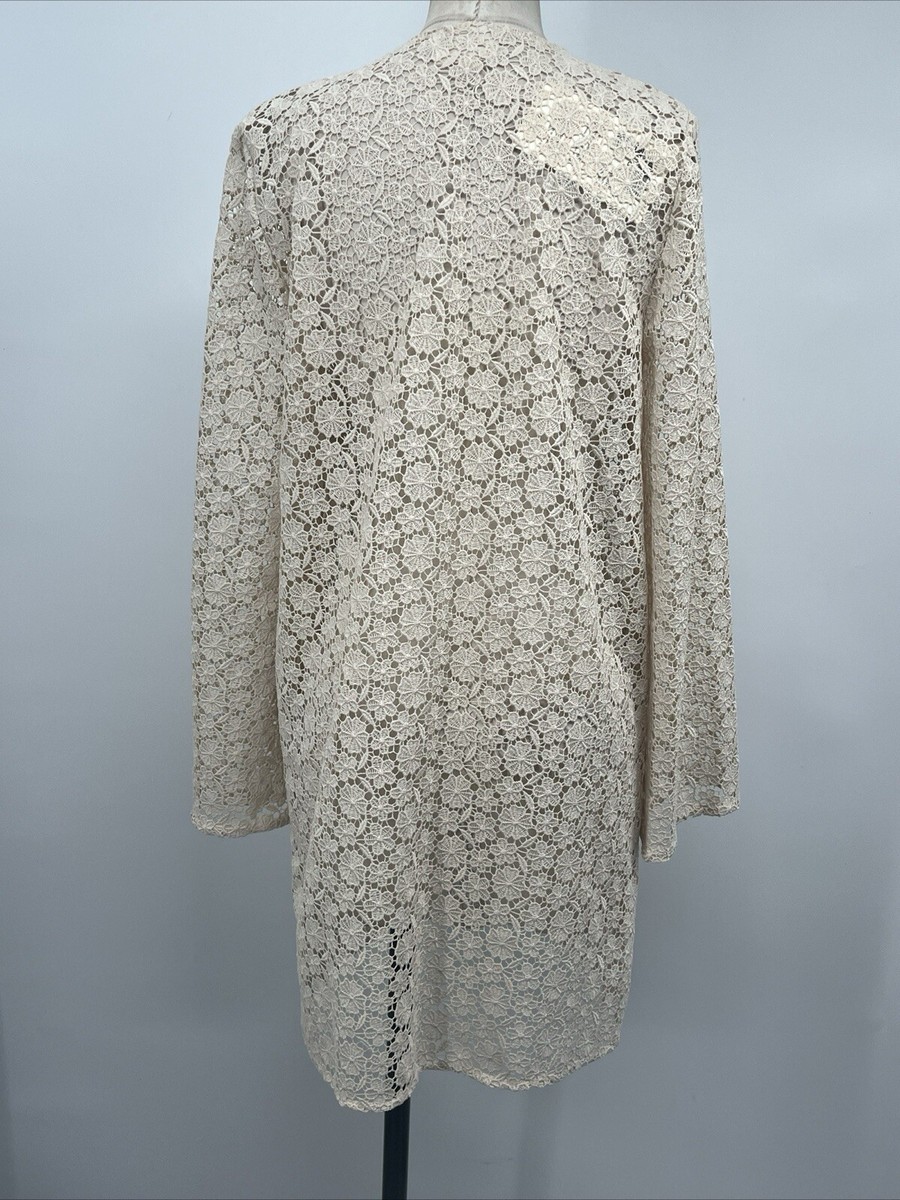 Sezane Women's Long Sleeve V Neck Robe Enza Lace Ecru Ivory