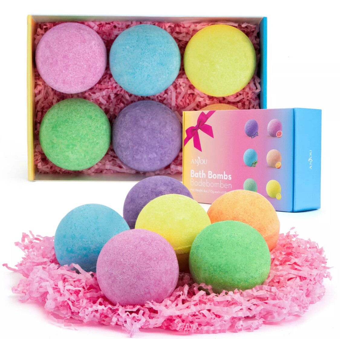 Anjou Bath Bombs Gift Set, 6 Pack 100 Natural Essential Oil Bath Bombs Uk eBay