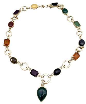 Ann Taylor Loft Faux Amber Emerald Amethyst Jeweled Onyx Necklace