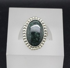 Handmade Sterling Silver and Green Jade Adjustable Ring By Krystyna's Silver