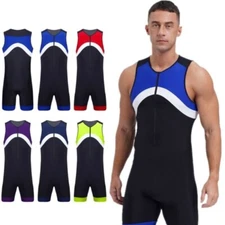 Men's One Piece Contrast Color Jumpsuit Sleeveless Bodysuit Rash Guard Swimsuit
