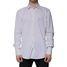 DOLCE & GABBANA Shirt White Cotton Long Sleeve GOLD Dress 42/US16.5/XL 330usd