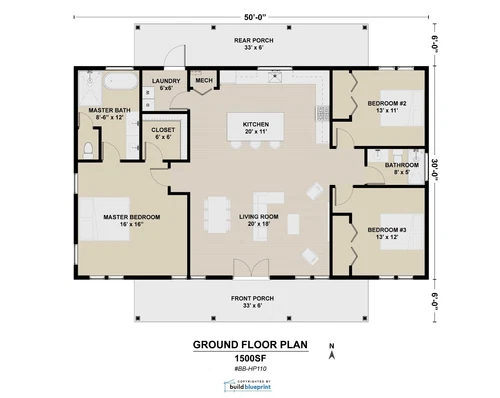 30x50 Modern Farmhouse Custom Architectural Plans 1500SF - PDF Download