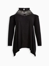 Torrid Cold Shoulder Shark Bite Crochet Black Top Sz 3 3X 22 24 #A50552