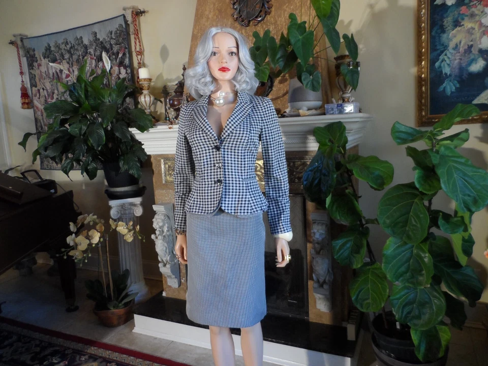 Nuevo Traje Falda Moschino Azul Marino-Blanco Guinga Cuadros Talla US 8 Foto 4 de 4