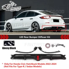 For Honda Civic Hatchback 22-24 Gloss Black Yofer V3 Style Rear Bumper Diffuser