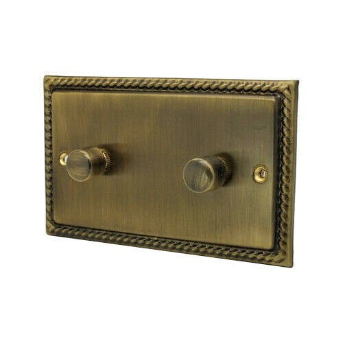 Georgian Rope Edge Antique Brass Plug Sockets Light Switches Dimmers Full Range - Picture 25 of 53