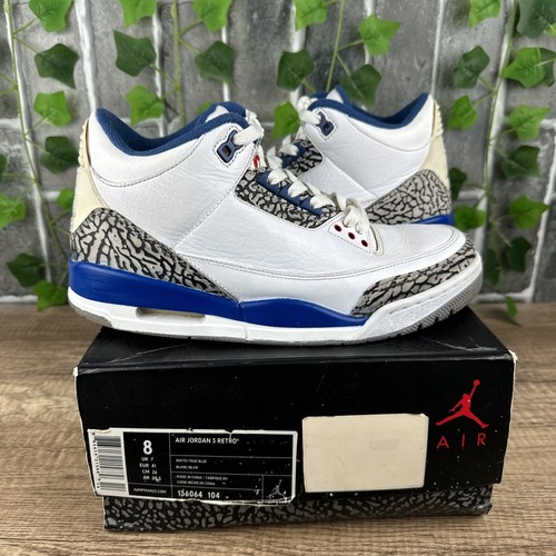 Size 8 -Nike Air Jordan 3 Retro True Blue 2011 136064-104 OG III White/Grey/Blue