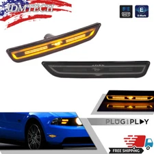 Upgrade-Pony Amber LED Front Side Marker Lights Smoke For Ford Mustang 2010-2014