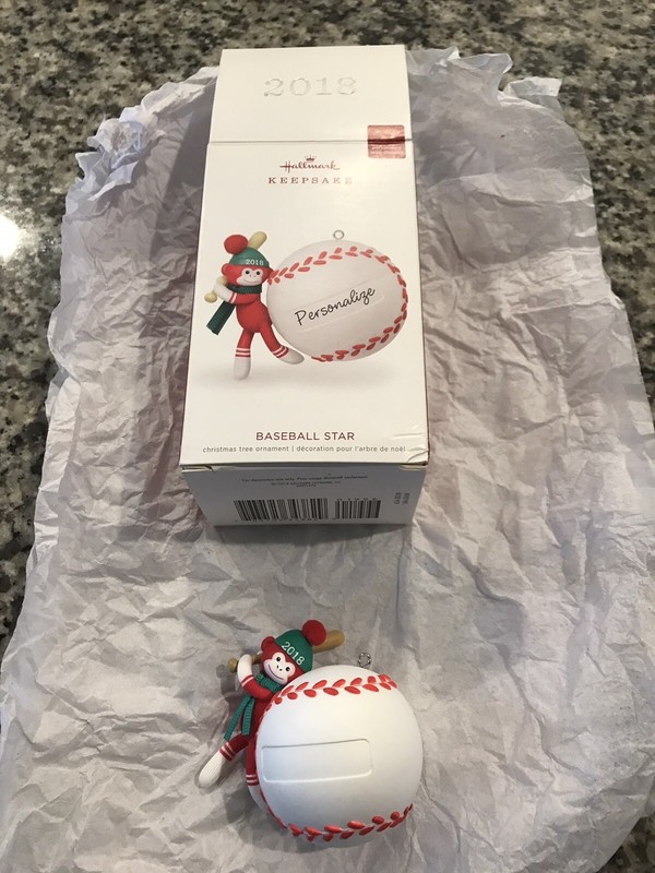 2018 Hallmark Keepsake Baseball Star - Sock Monkey w/Baseball & Bat Ornament NIB