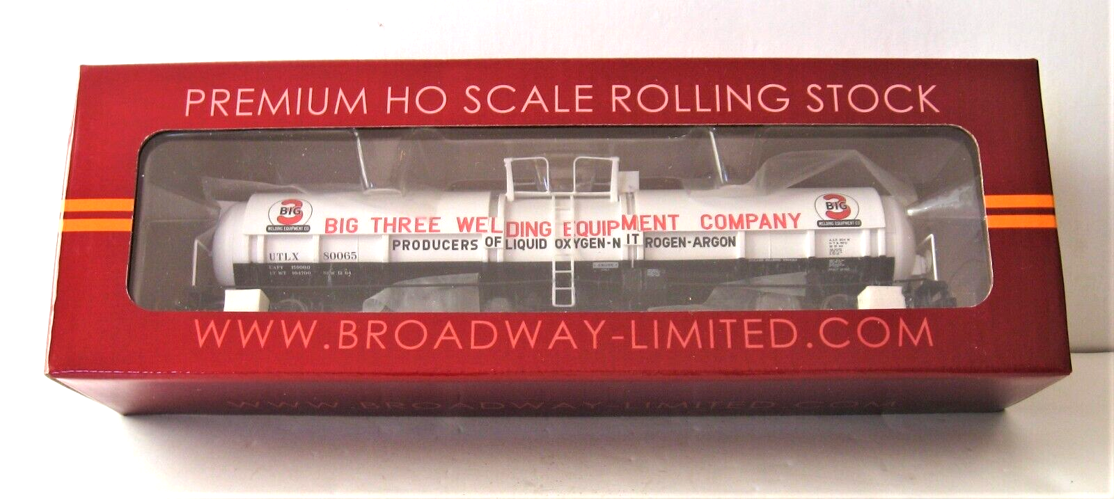 Broadway Ltd Ho 62' Cryogenic (Argon Gas) Tank Car 6323 UTLX/BIG 3