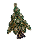 Vintage Eisenberg Ice Christmas Tree Rhinestone Brooch Pin Green Clear Gold Tone