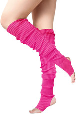 Women's Neon Pink Ribbed Leg Warmers 27.6 In Knit Dance Yoga Costume Accessories