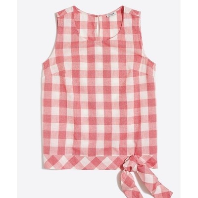 J.Crew Red Gingham Cotton Linen Side Tie Shell Top J0888 Womens 6