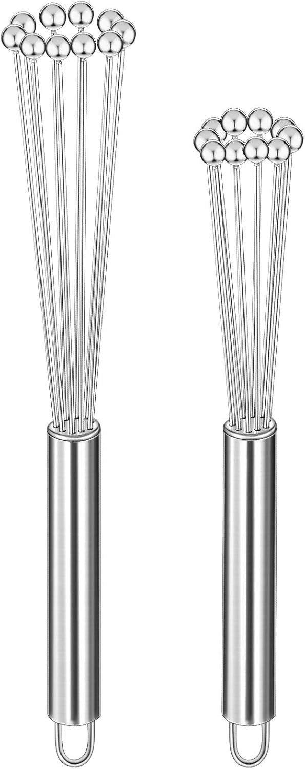 Patelai 2 Pieces Stainless Steel Ball Whisk Wire Egg Whisk Set Kitchen