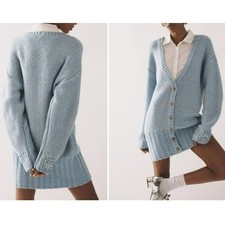 Maeve Anthropologie Cardigan Dress Womens S Blue Sequin Mixed Media Wool Preppy