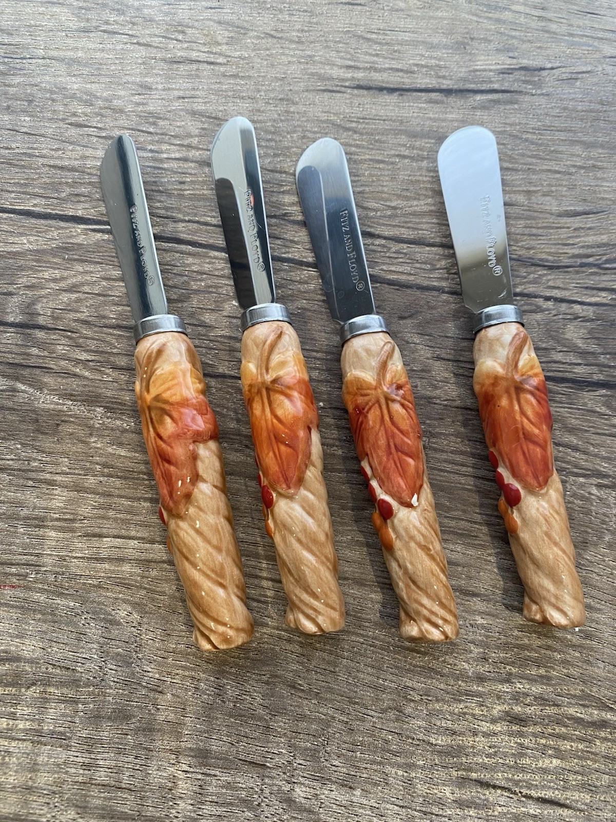 Set Of 4 Fitz And Floyd Harvest Autumn Leaf Snack Spreader (New)