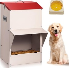 50lbs Large Automatic Dog Feeder Outdoor Gravity Dog Food Dispenser w/ Rain Eave
